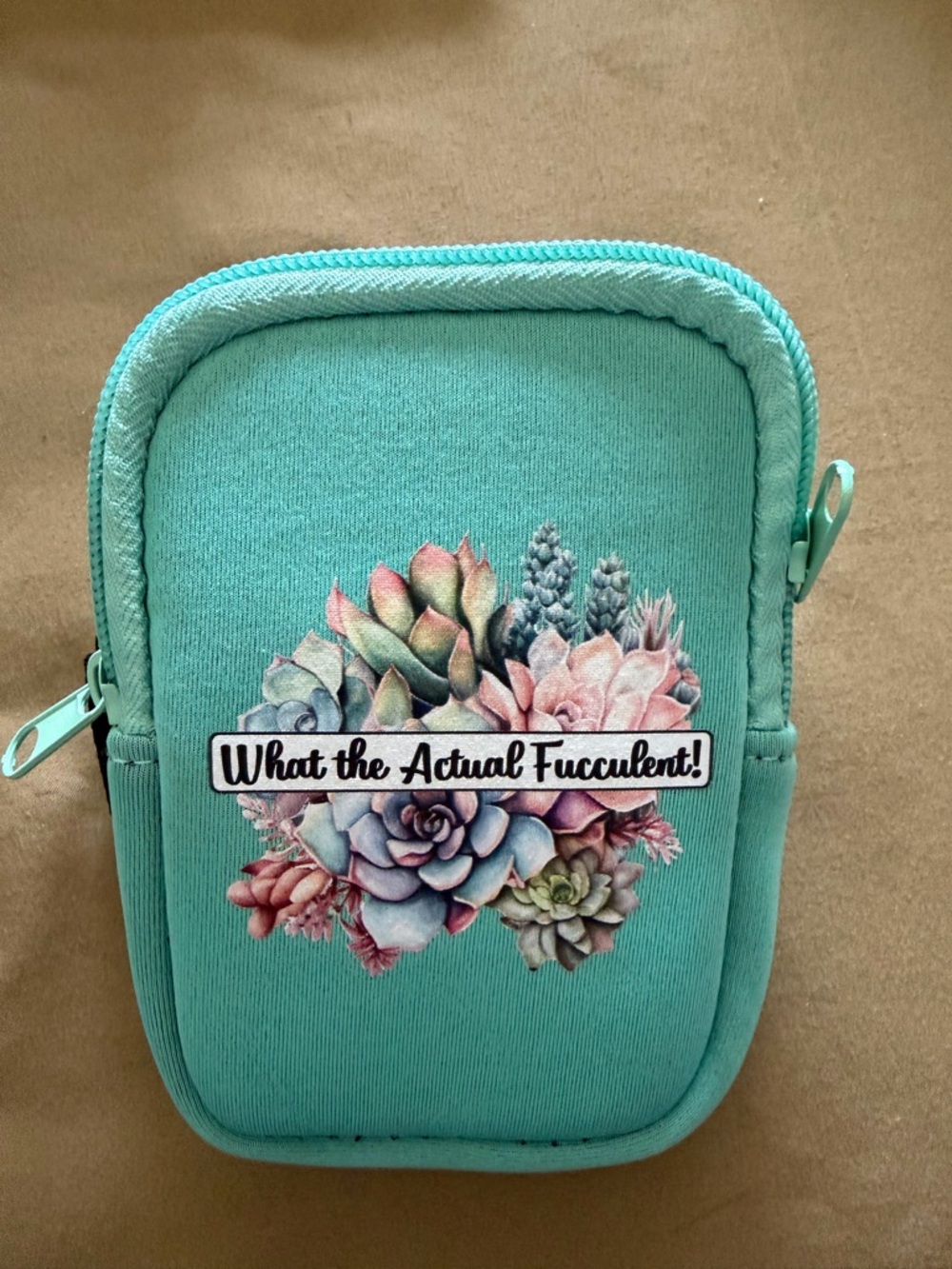 Aqua Succulent Printed Zipper Pouch for water cup